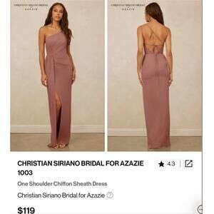 Azazie Christian Siriano Chiffon one shoulder Open back Dress Womens size A4